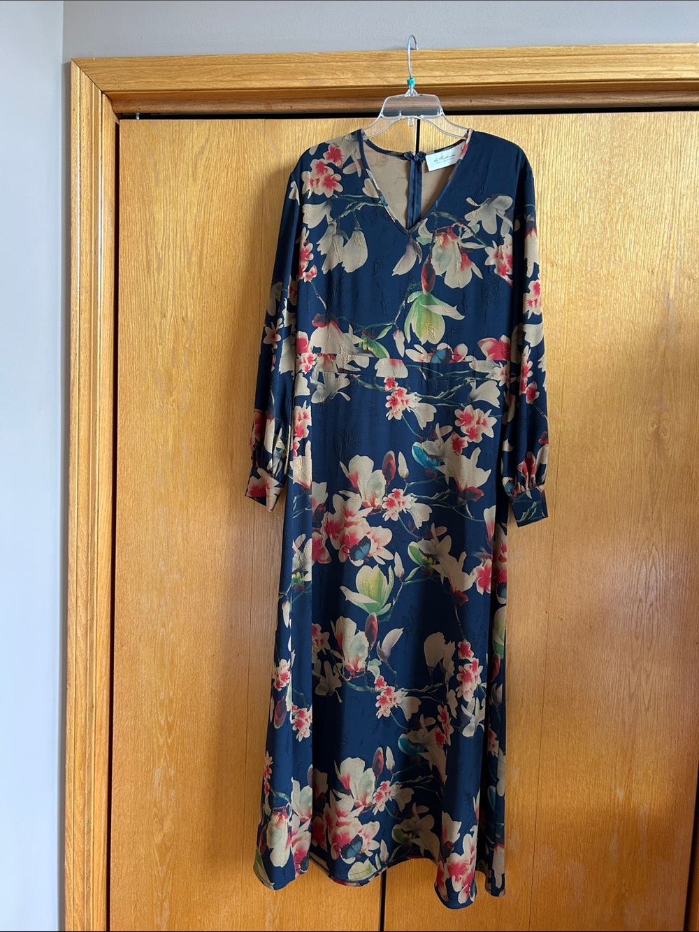 Navy mom Floral Maxi Dress with Red and Cream Blooms